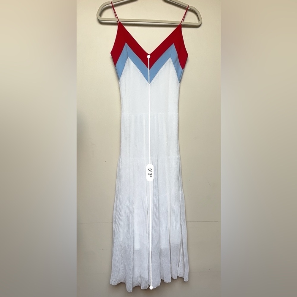 Sandro Runway V-Neck Knit Midi Dress Red Blue White Size 1 (US Small) - Picture 12 of 12